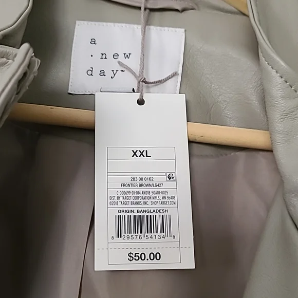 Faux leather belted Anorak jacket tan taupe Womens XXL - Picture 4 of 7